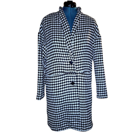 Old Navy Womens Coat M Black White Houndstooth Academia Preppy Classic Cozy - Picture 1 of 7